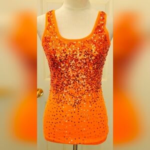 Y2K DOTS Vibrant Orange Shimmering Transitioning Sequins Tank Top.